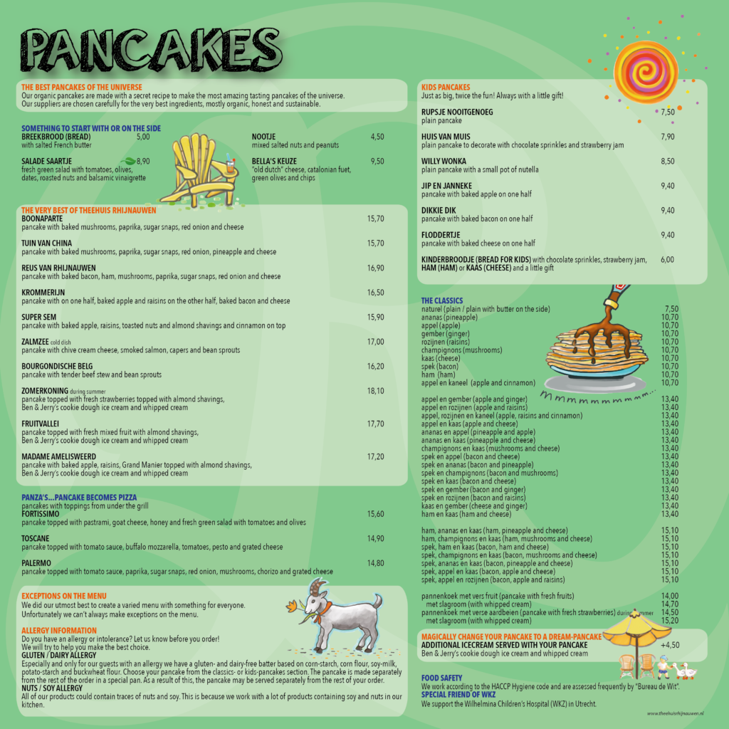 Menu in English Theehuis Rhijnauwen - Pancakes